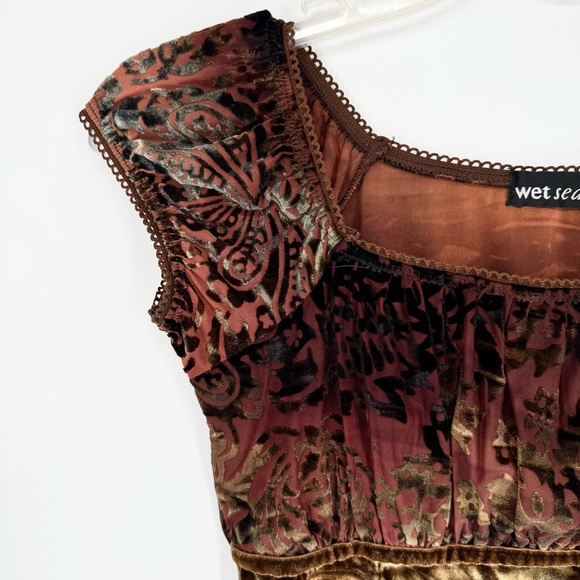 Vintage Y2K 90s Wet Seal Whimsigoth Babydoll Baby Tee Velvet Burnout Top Size S - Picture 2 of 6